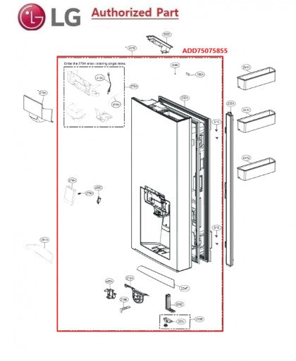 Fridge Door Foam Assembly Matte Black (Left) - ADD75075855
